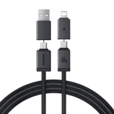 Baseus Versatile Two-for-Two 4-in-1 Fast-Charging Cable | USB-A & USB-C to USB-C & Lightning | PD 60W (1 m / 2 m, Cosmic Black)